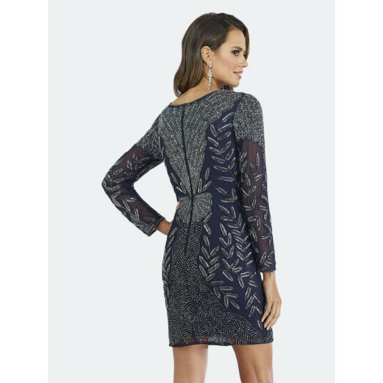 Lara 29376 - Long Sleeve V Neck Navy Beaded Cocktail Dress Dresses - Image 2