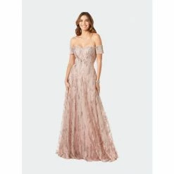 Lara 29354 - Off Shoulder A-Line Gown Dresses Pink Quartz