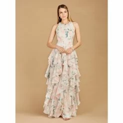 Lara High Neck, Ruffled Skirt Printed Dress Dresses White Rose