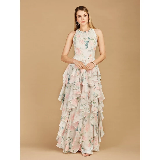 Lara High Neck, Ruffled Skirt Printed Dress Dresses White Rose