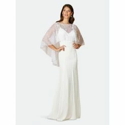Lara 51095- High-Lo Beaded Cape Sweatshirts & Sweaters White