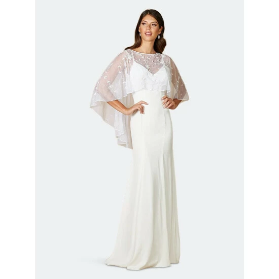 Lara 51095- High-Lo Beaded Cape Sweatshirts & Sweaters White