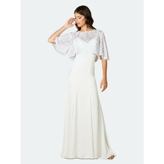 Lara 51100- Cape Sleeve Beaded Jacket Coats, Jackets & Blazers Ivory