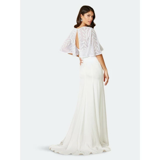 Lara 51100- Cape Sleeve Beaded Jacket Coats, Jackets & Blazers Ivory - Image 3