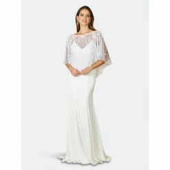 Lara 51098- Beaded Bridal Cape Sweatshirts & Sweaters Ivory