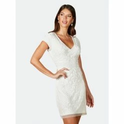 Lara Cam V-Neck Beaded Mini Sheath Dress Dresses Ivory