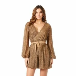 Lara Long Sleeve Cocktail Wrap Dress Dresses Almond