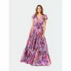 Lara V-Neck Long Print Gown With Cap Sleeves Dresses Multi