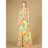 Lara 29270 - V-Neck Long Print Gown With Ruffled Straps Dresses Yellow Print