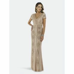 Lara 29606 - Closed Back, Cap Sleeve Dress Dresses Champagne