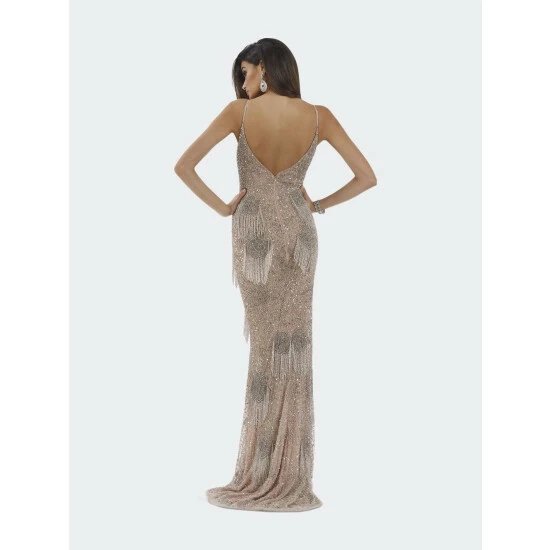 Lara Danika Floral Beaded Sheath Beaded Dress With Beaded Fringe Dresses Blush/silver - Image 5