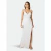 Lara 51065- All Over Sequinned Gown With Slit Dresses Ivory