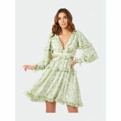 Lara V-Neck Long Sleeve Print Cocktail Short With Cutout And Lace Up Back Dresses Blush Print