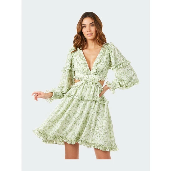 Lara V-Neck Long Sleeve Print Cocktail Short With Cutout And Lace Up Back Dresses Blush Print