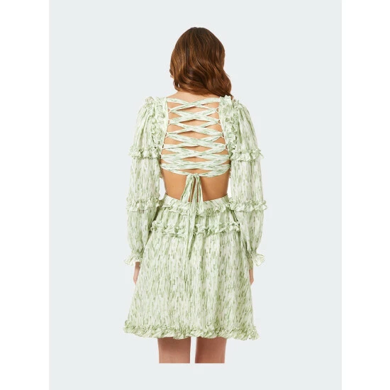 Lara V-Neck Long Sleeve Print Cocktail Short With Cutout And Lace Up Back Dresses Blush Print - Image 2