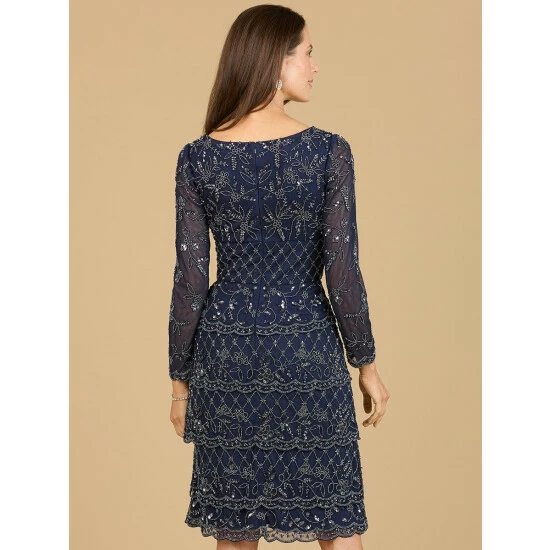 Lara Knee Length, Long Sleeve Cocktail Dress Dresses Navy - Image 2