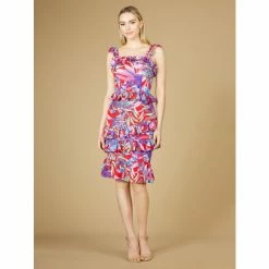 Lara 29267 - High Neck Printed Midi Dress Dresses Multi Print