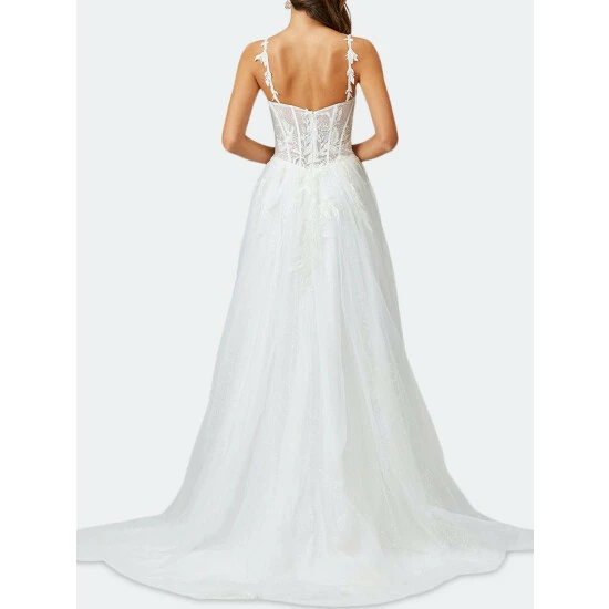Lara 51042 - Sheer Bodice Lace Bridal Ballgown Dresses Ivory - Image 2
