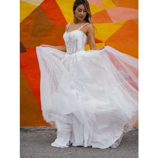 Lara 51042 - Sheer Bodice Lace Bridal Ballgown Dresses Ivory - Image 6