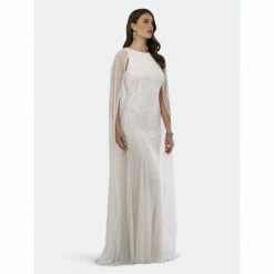 Lara 51045 - Beaded Long Cape Ivory Dress Dresses