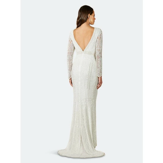 Lara 51090- Long Sleeve Beaded Bridal Gown Dresses Ivory - Image 2