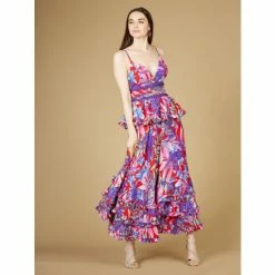 Lara 29268 - Ruffle Skirt Printed Gown Dresses Red Print