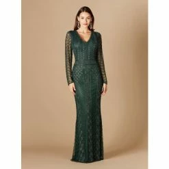 Lara 29365 - Long Sleeve Beaded Dress Dresses Green