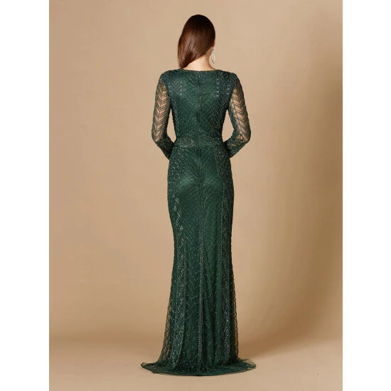Lara 29365 - Long Sleeve Beaded Dress Dresses Green - Image 2