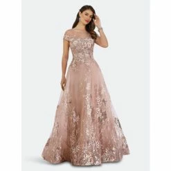 Lara 29619 - Beautiful Lace Applique A-line Ball Gown Dresses Dustyrose