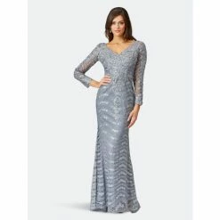 Lara 29453 - Long Sleeve Lace Mermaid Gown Dresses Slate