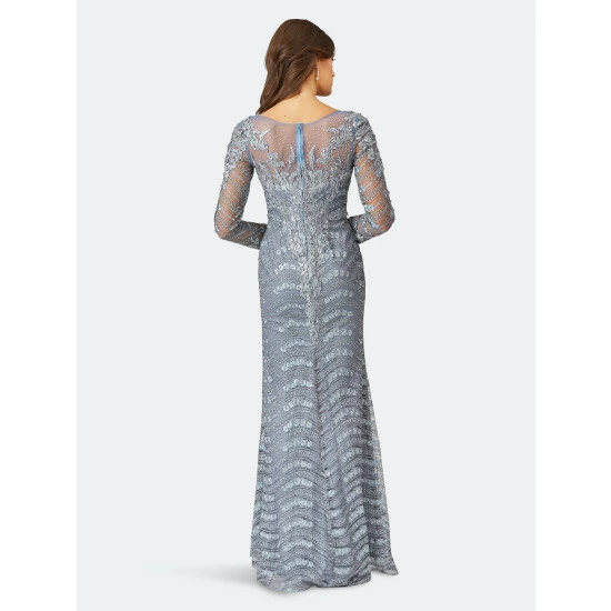 Lara 29453 - Long Sleeve Lace Mermaid Gown Dresses Slate - Image 2