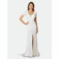 Lara 51078- Short Sleeve Beaded Bridal Gown Dresses Ivory