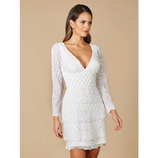 Lara Goldie Beaded V-Neck Mini Dress Dresses Ivory