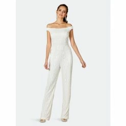 Lara Beaded Bridal Off Shoulder Jumpsuit - Ivory Jumpsuits & Rompers