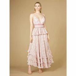 Lara 29277 - Plunging V-Neck Print Dress Dresses Pink