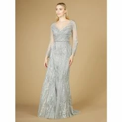 Lara 29230 - Asymmetrical Skirt Overlay Dress With Long Sleeves Dresses Stone Multi