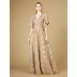 Lara Cape Sleeve V-Neck Gown Dresses Stone