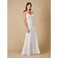 Lara Greta Beaded V-Neck Tulle Wedding Dress With Contrast Lining Dresses Ivory