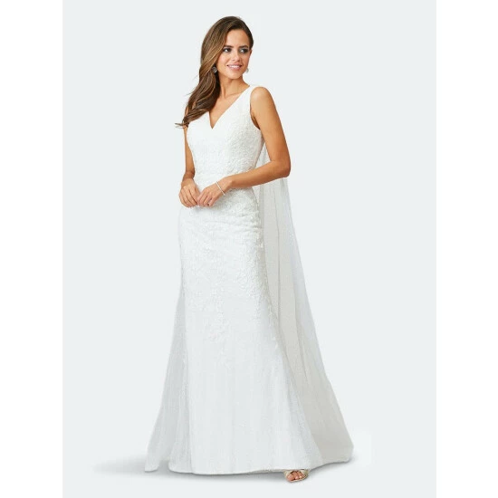 Lara 51043 - Lace Mermaid Bridal Gown With Removable Cape Dresses Ivory