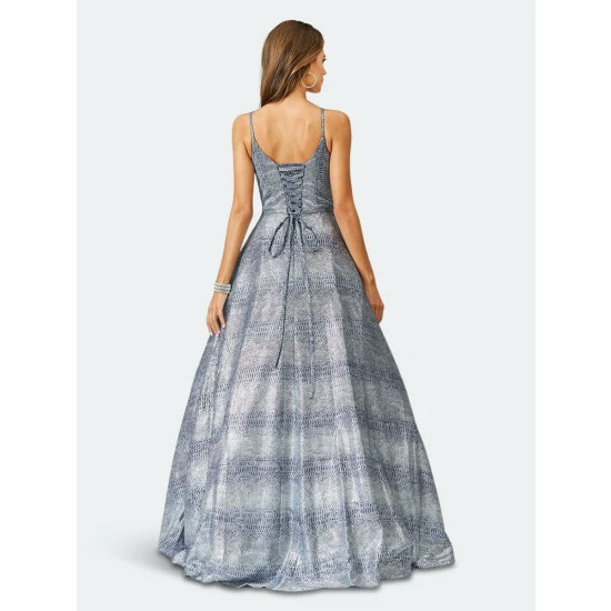 Lara 29462 - Snake Print Shimmer Ball Gown Dresses Blue - Image 2