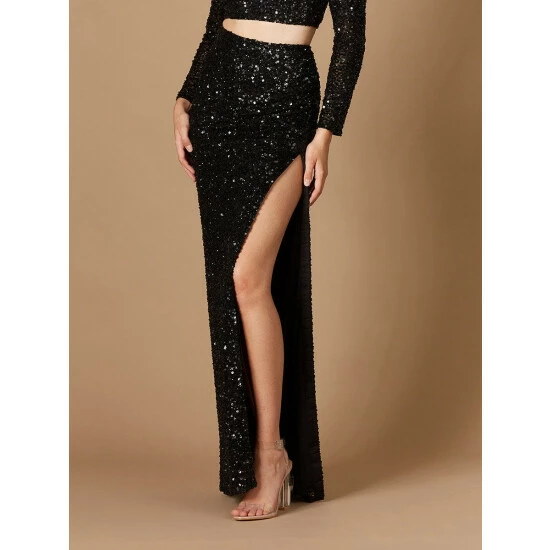 Lara 29311 - Long Side-Slit Beaded Skirt Skirts Confetti - Image 2