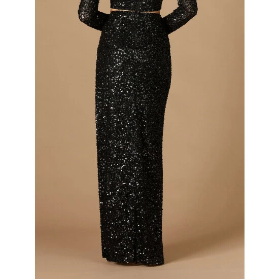 Lara 29311 - Long Side-Slit Beaded Skirt Skirts Confetti - Image 3