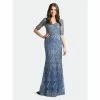 Lara 33604 - Sheer Short Sleeve Gown Dresses Slate