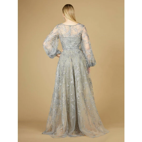 Lara 29229 - V Neckline Balloon Sleeve Gown Dresses Slate - Image 2