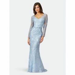 Lara 29466 - Long Sleeve Lace Mermaid Gown Dresses Light Blue