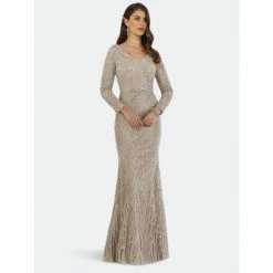 Lara 29617 - Long Sleeves Lace Mermaid Gown Dresses Grey
