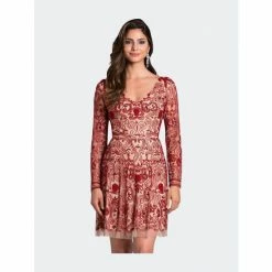 Lara Beaded Red Cocktail Short Dress Dresses Nude/red