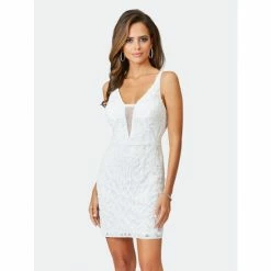 Lara 51035 - Beaded Mini Dress Dresses White