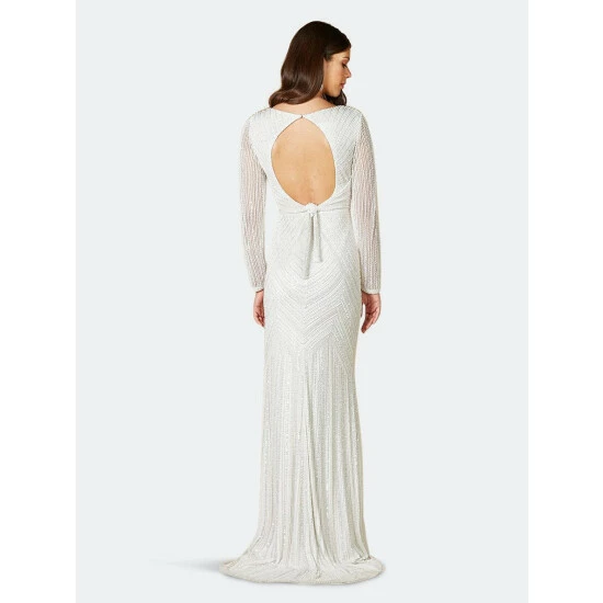 Lara 51088- Long Sleeve, Open Back Beaded Bridal Gown Dresses Ivory - Image 2