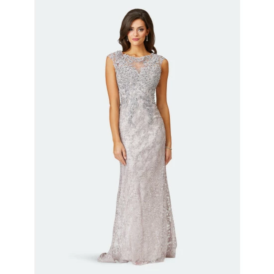 Lara 29474 - Cap Sleeve Lace Gown Dresses Mauve